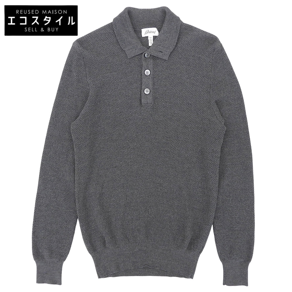 Brioni ブリオーニ シェルボタン ウールニット ポロシャツ トップス メンズ グレー 50 トップス