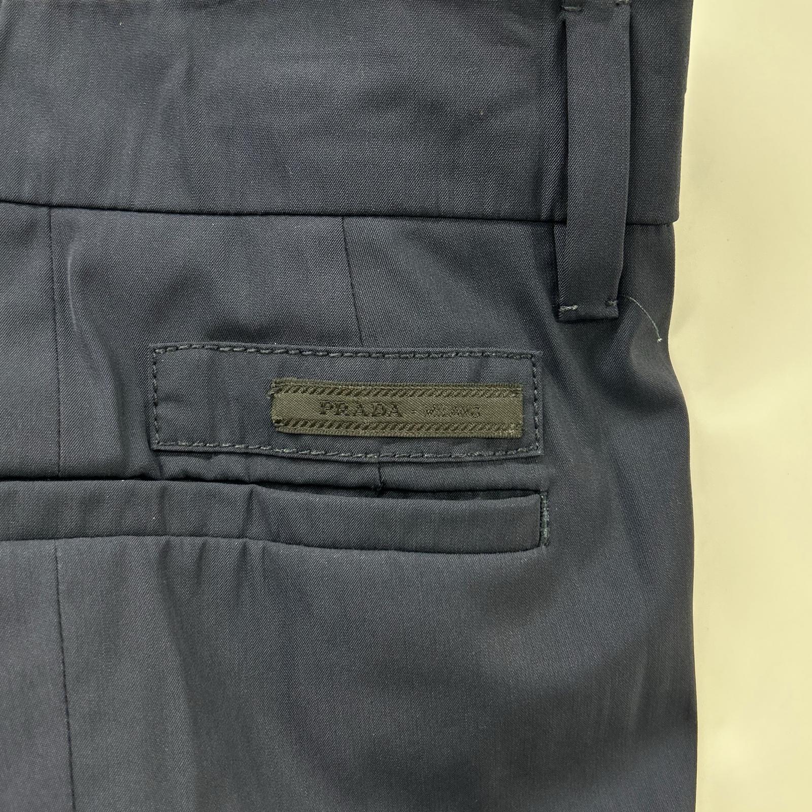 PRADA プラダ P2583 ネイビー 1タック クロップドナイロンパンツ ボトムス