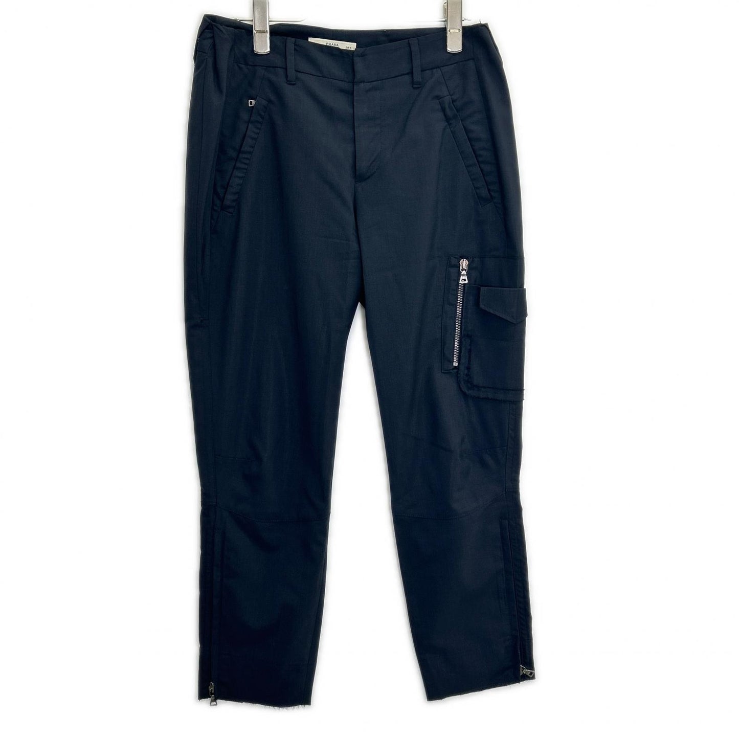 PRADA プラダ P2497 ネイビー ウール ジップポケット テーパードパンツ ボトムス