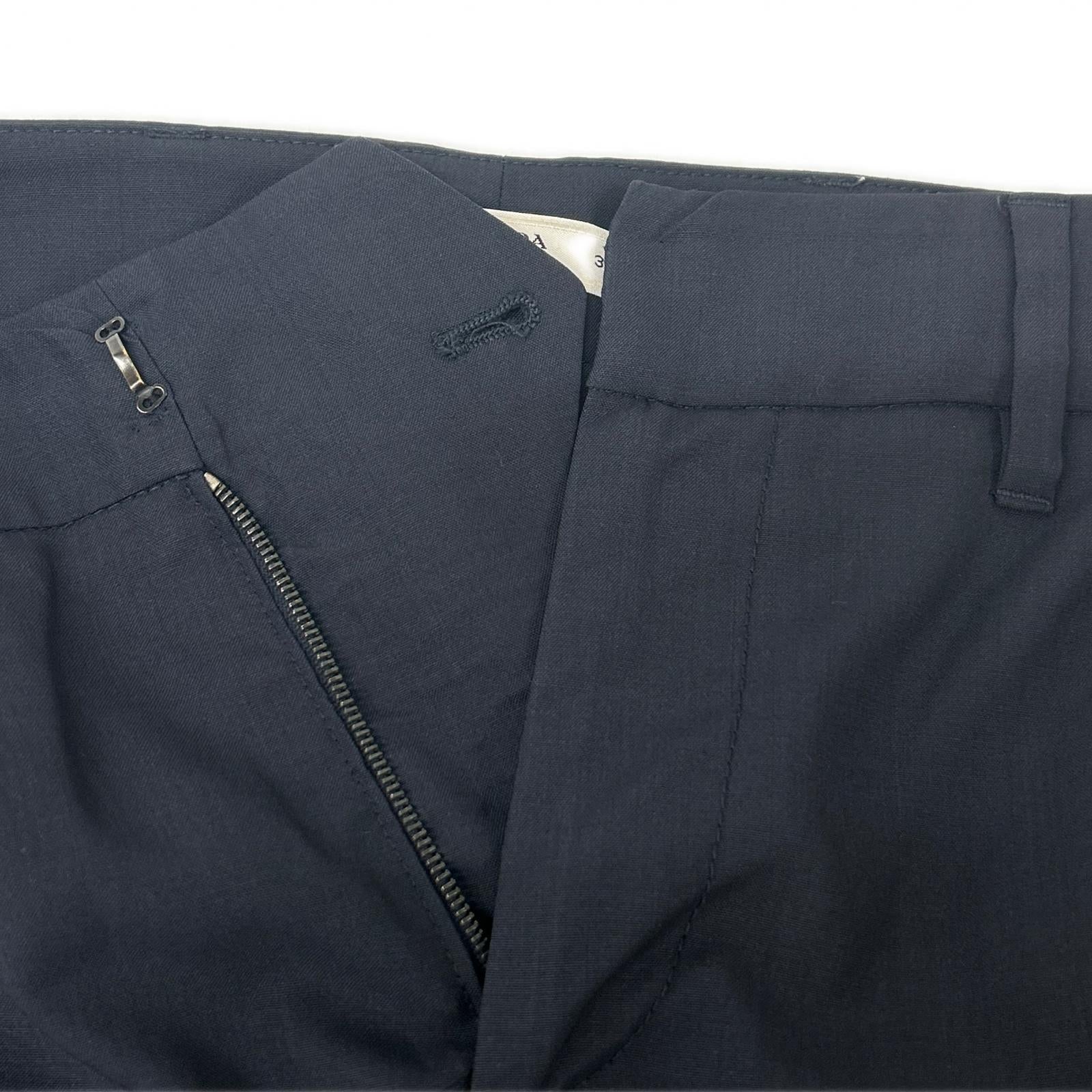 PRADA プラダ P2497 ネイビー ウール ジップポケット テーパードパンツ ボトムス