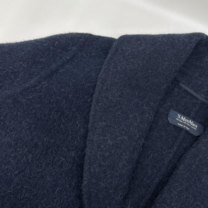 S MaxMara 90160163 Navy Wool Angora CUCITO A MANO Belted Coat Coat