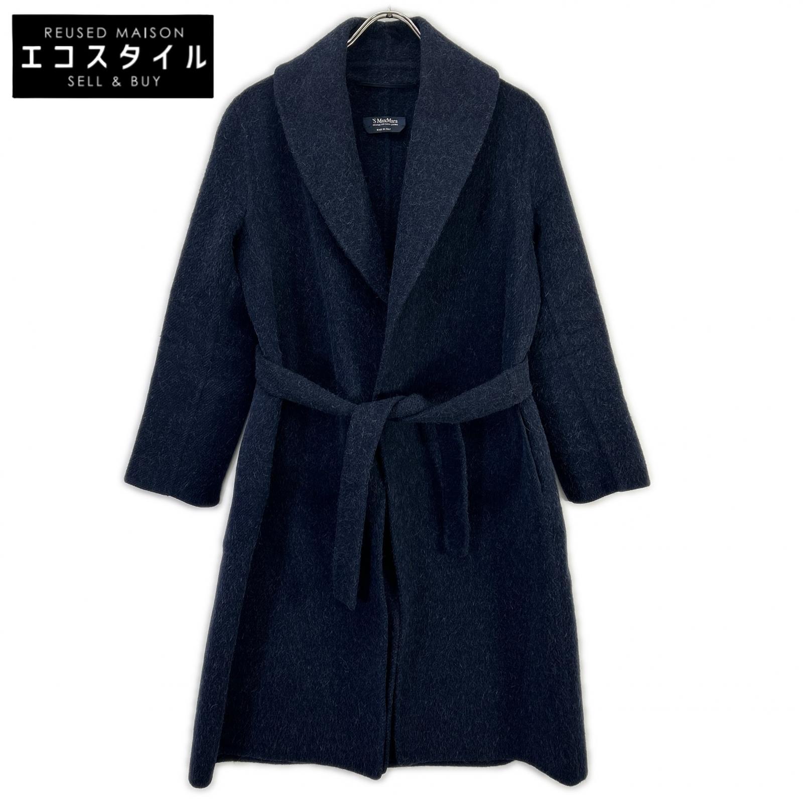 S MaxMara エスマックスマーラ 90160163 ネイビー ウールアンゴラ CUCITO A MANO ベルト付き コート コート