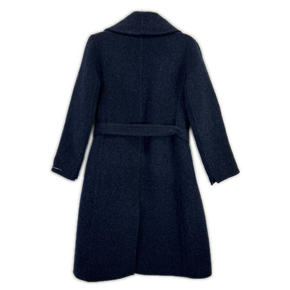 S MaxMara 90160163 Navy Wool Angora CUCITO A MANO Belted Coat Coat