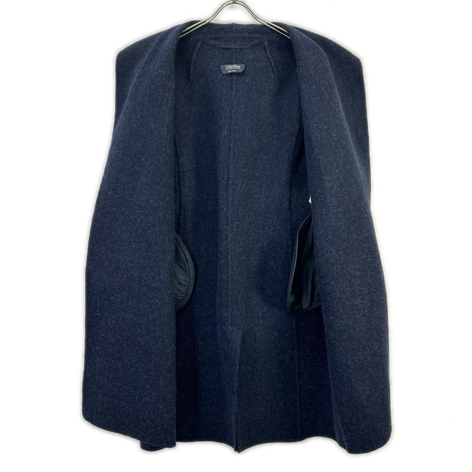 S MaxMara エスマックスマーラ 90160163 ネイビー ウールアンゴラ CUCITO A MANO ベルト付き コート コート