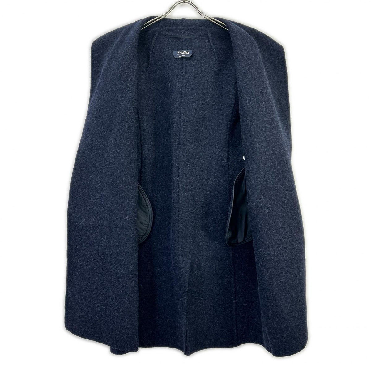 S MaxMara 90160163 Navy Wool Angora CUCITO A MANO Belted Coat Coat
