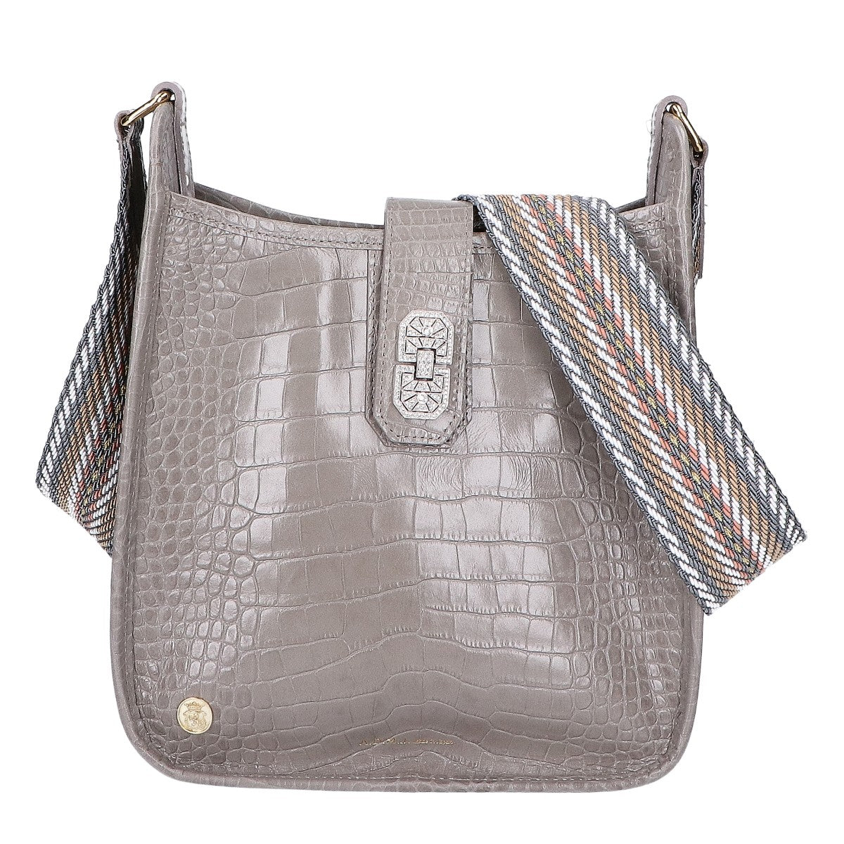 A.D.M.J. Accessoires De Mademoiselle ADMJ 【美品】クロコ型押しレザー アールデコモチーフ デイリー クロスボディ ショルダーバッグ