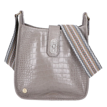 A.D.M.J. Accessoires De Mademoiselle ADMJ 【美品】クロコ型押しレザー アールデコモチーフ デイリー クロスボディ ショルダーバッグ