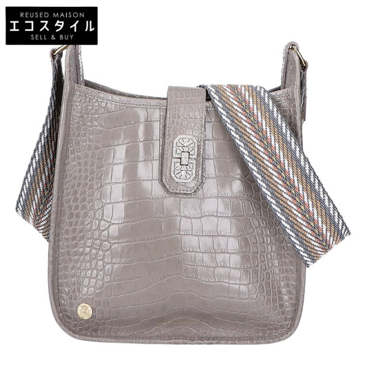 A.D.M.J. Accessoires De Mademoiselle ADMJ 【美品】クロコ型押しレザー アールデコモチーフ デイリー クロスボディ ショルダーバッグ