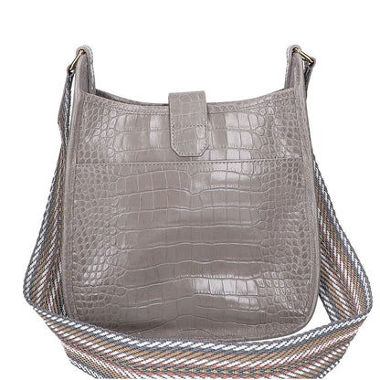 A.D.M.J. Accessoires De Mademoiselle ADMJ 【美品】クロコ型押しレザー アールデコモチーフ デイリー クロスボディ ショルダーバッグ