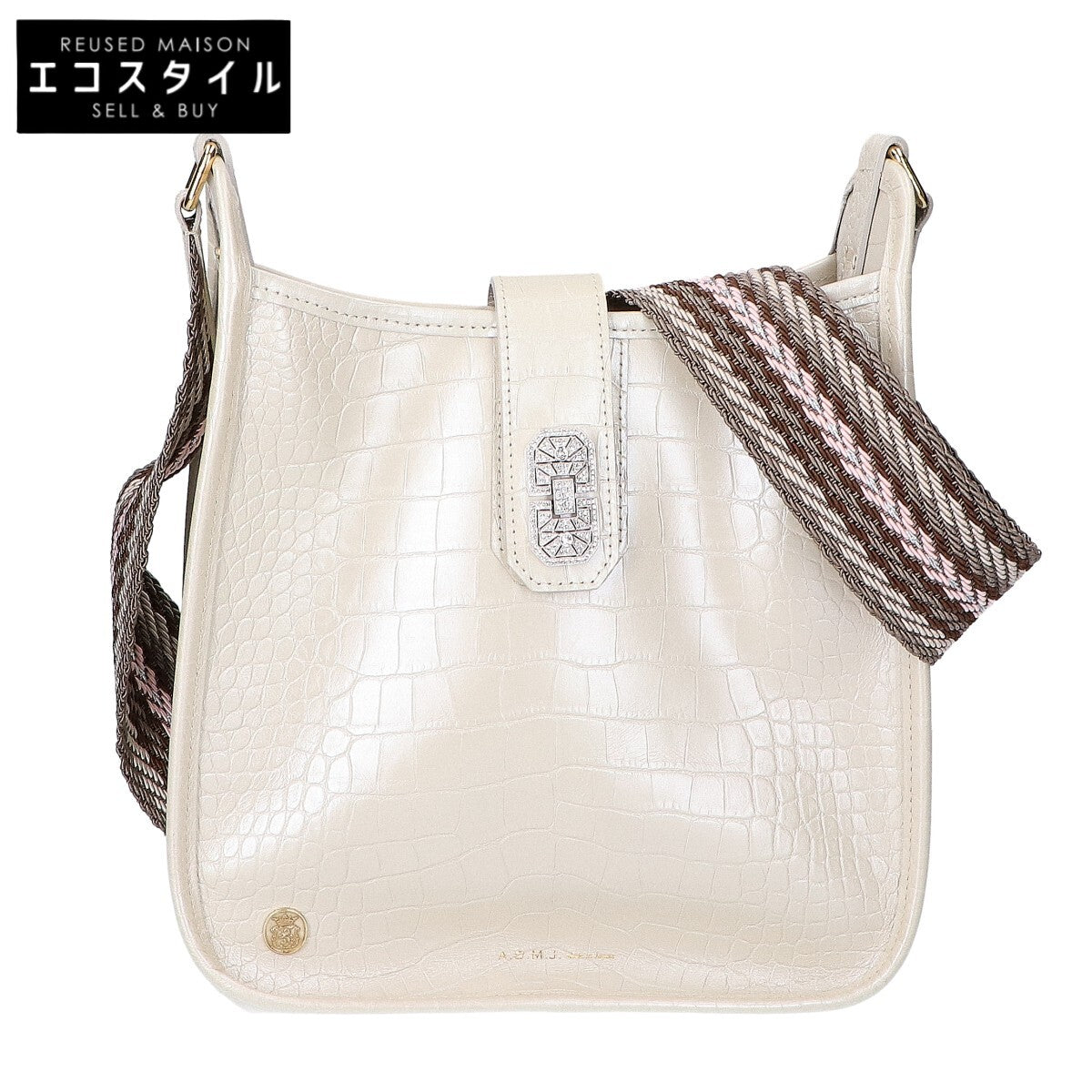 A.D.M.J. Accessoires De Mademoiselle ADMJ 【美品】クロコ型押し アールデコモチーフ デイリー クロスボディ ショルダーバッグ