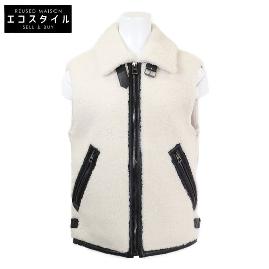 Christian Dior Excellent Condition Domestic Authorized 358G44AL841 Lambskin Shearling Fur Wool × Cashmere Knit-Panel Vest Jacket
