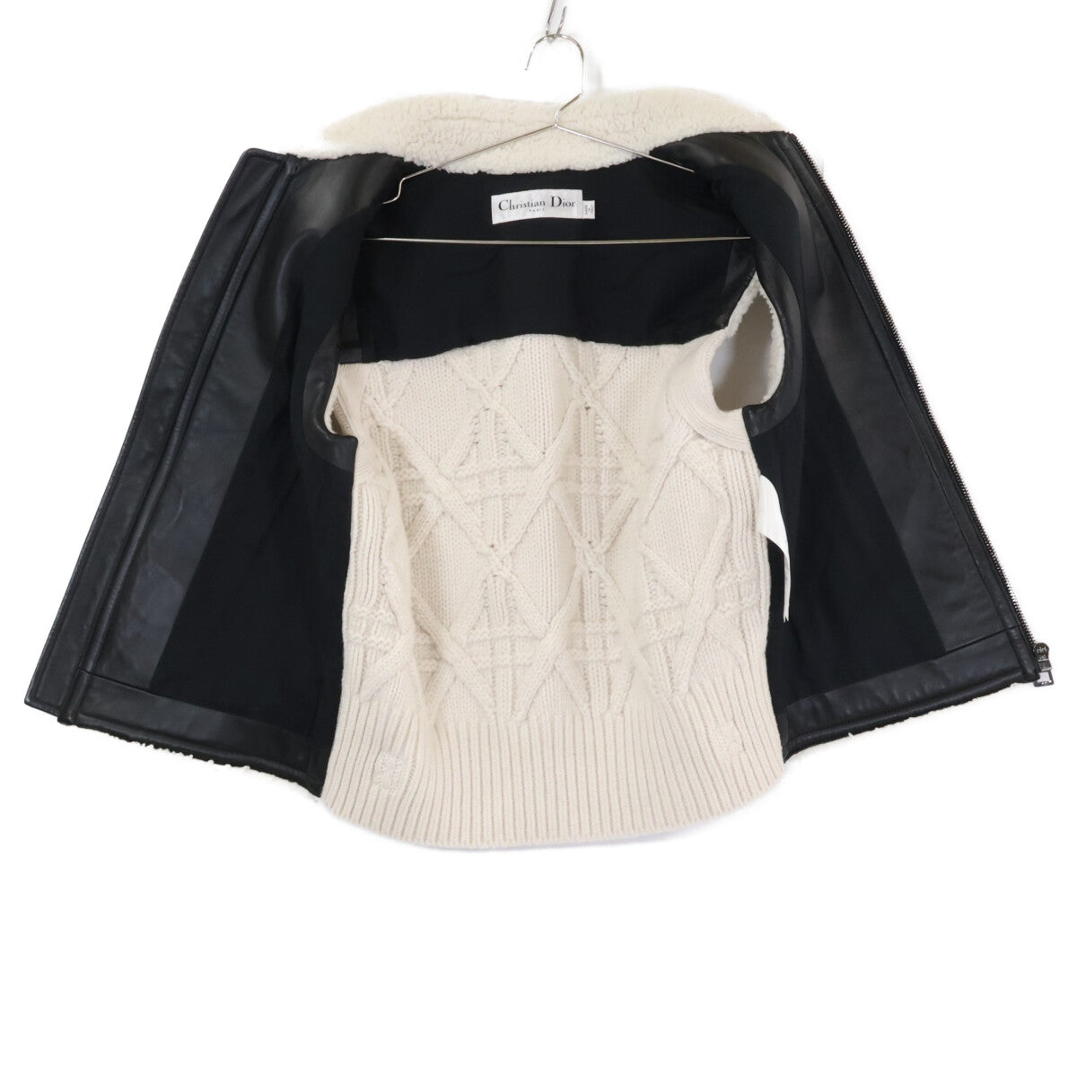 Christian Dior クリスチャンディオール 美品 国内正規 358G44AL841 ラムスキン ムートンファー ウールxカシミア ニット切り替えベスト ジャケット