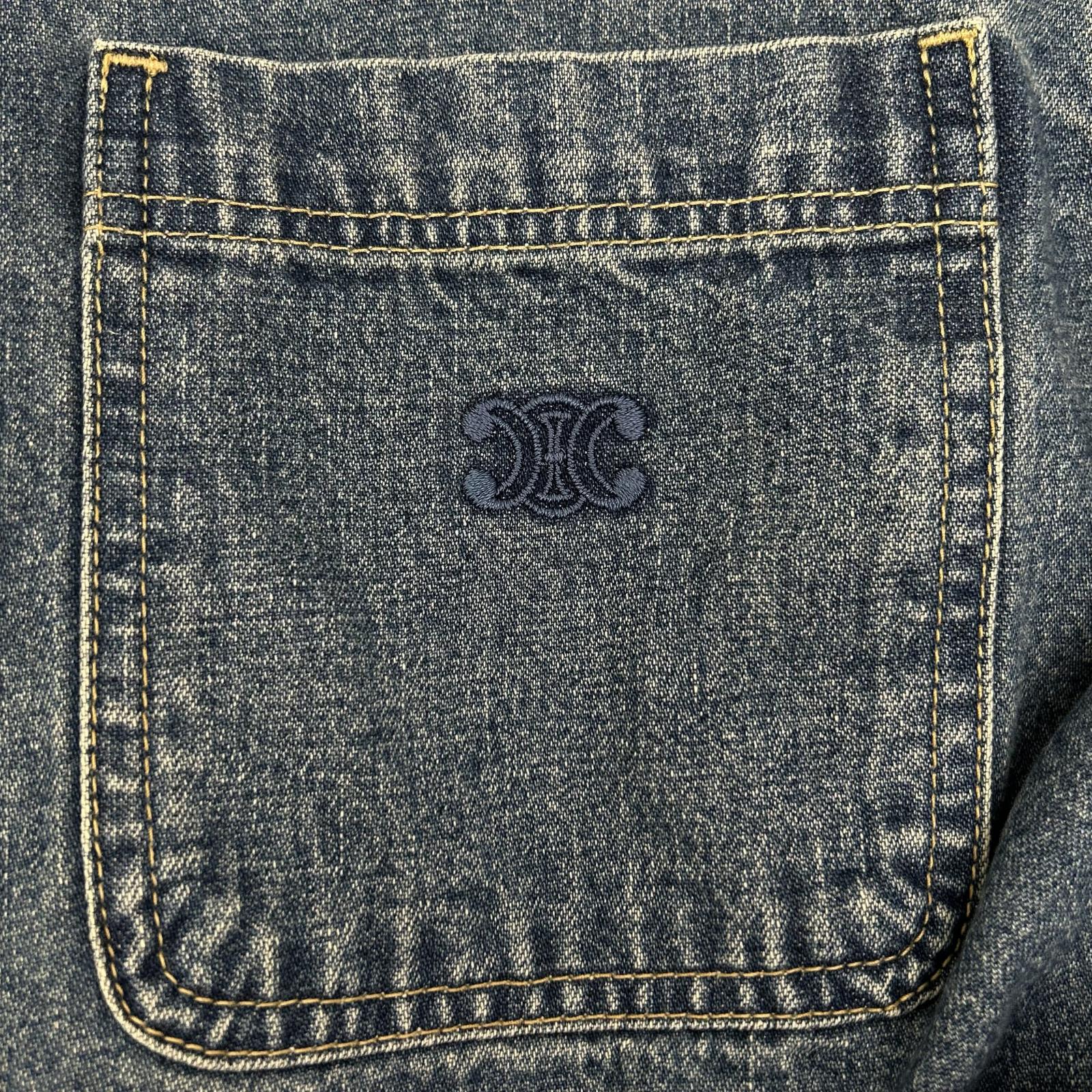 CELINE セリーヌ 2T187459N ブルー コットン100 ユニオンオーシャンウォッシュ デニムクロップドシャツ トップス