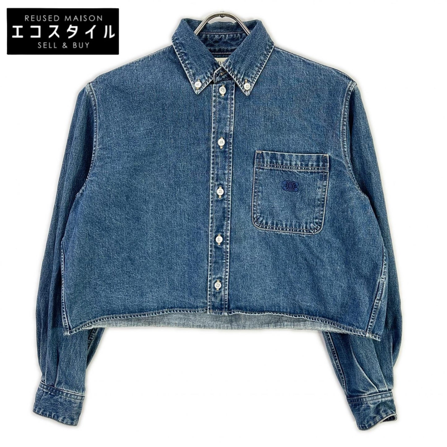 CELINE セリーヌ 2T187459N ブルー コットン100 ユニオンオーシャンウォッシュ デニムクロップドシャツ トップス