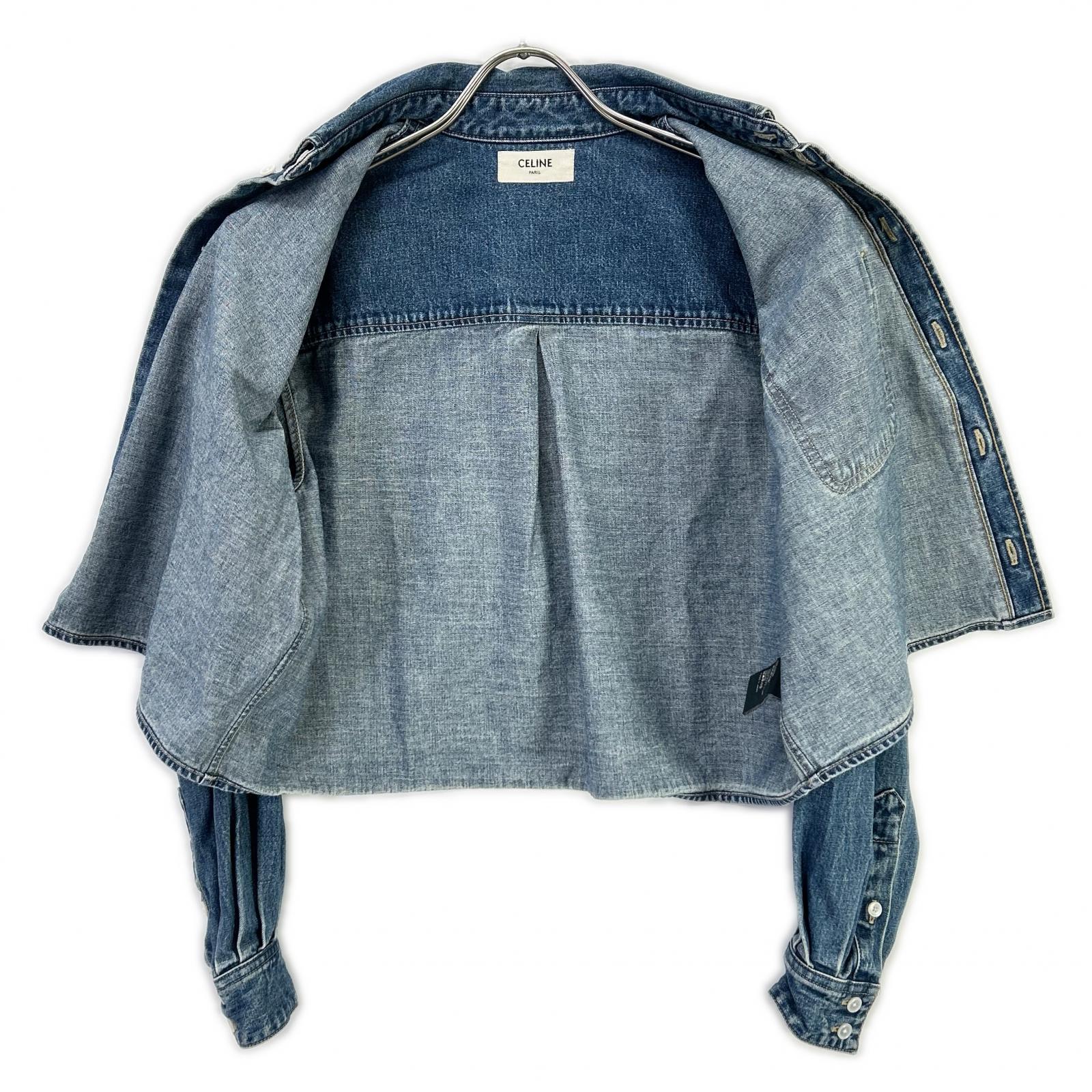 CELINE セリーヌ 2T187459N ブルー コットン100 ユニオンオーシャンウォッシュ デニムクロップドシャツ トップス