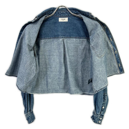 CELINE セリーヌ 2T187459N ブルー コットン100 ユニオンオーシャンウォッシュ デニムクロップドシャツ トップス
