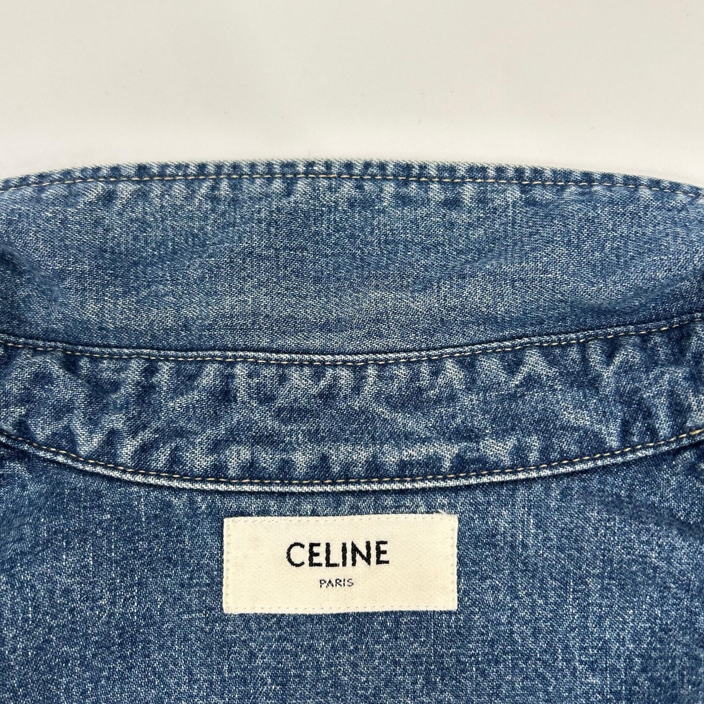 CELINE セリーヌ 2T187459N ブルー コットン100 ユニオンオーシャンウォッシュ デニムクロップドシャツ トップス
