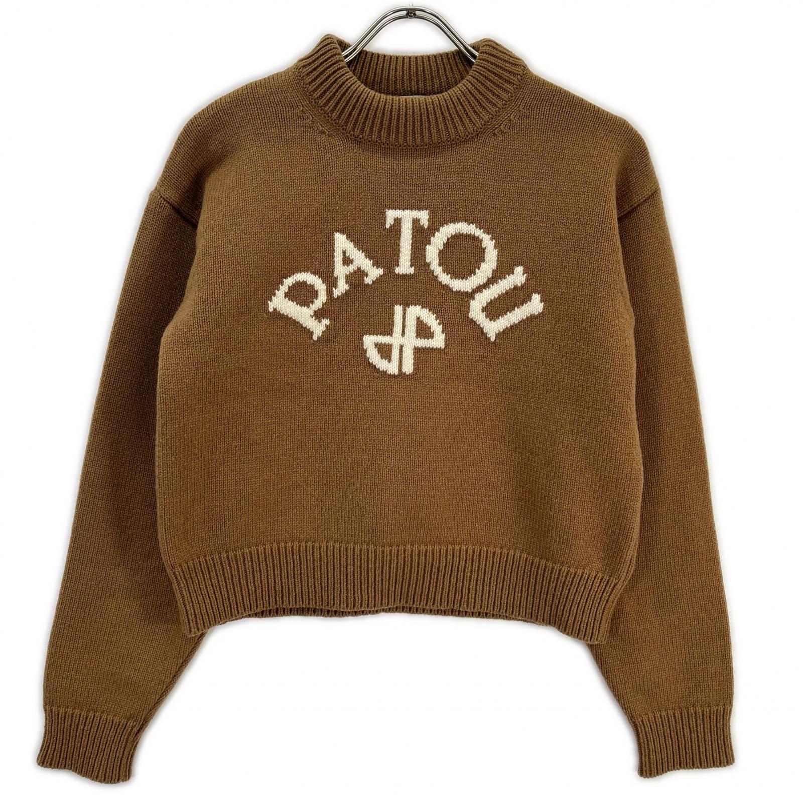 PATOU パトゥ 25年製 25A-KN278-8064 ブラウン ウール100 フロントロゴ ロングスリーブニット トップス