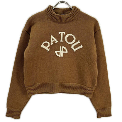 PATOU パトゥ 25年製 25A-KN278-8064 ブラウン ウール100 フロントロゴ ロングスリーブニット トップス