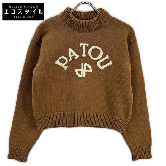 PATOU パトゥ 25年製 25A-KN278-8064 ブラウン ウール100 フロントロゴ ロングスリーブニット トップス