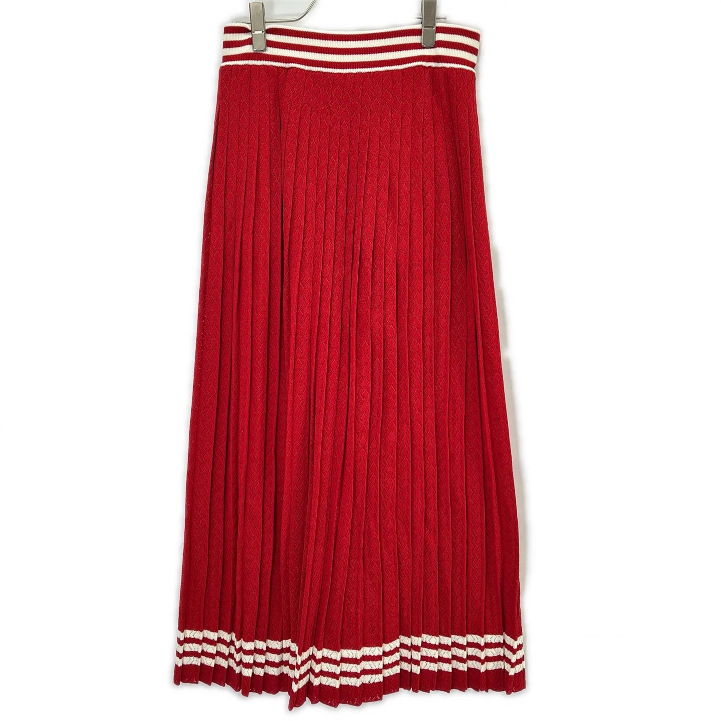 GUCCI グッチ ×アディダス 705767 XKCF8 レッド×ホワイト シルク混 3ストライプ レースプリーツニットワイドパンツ ボトムス