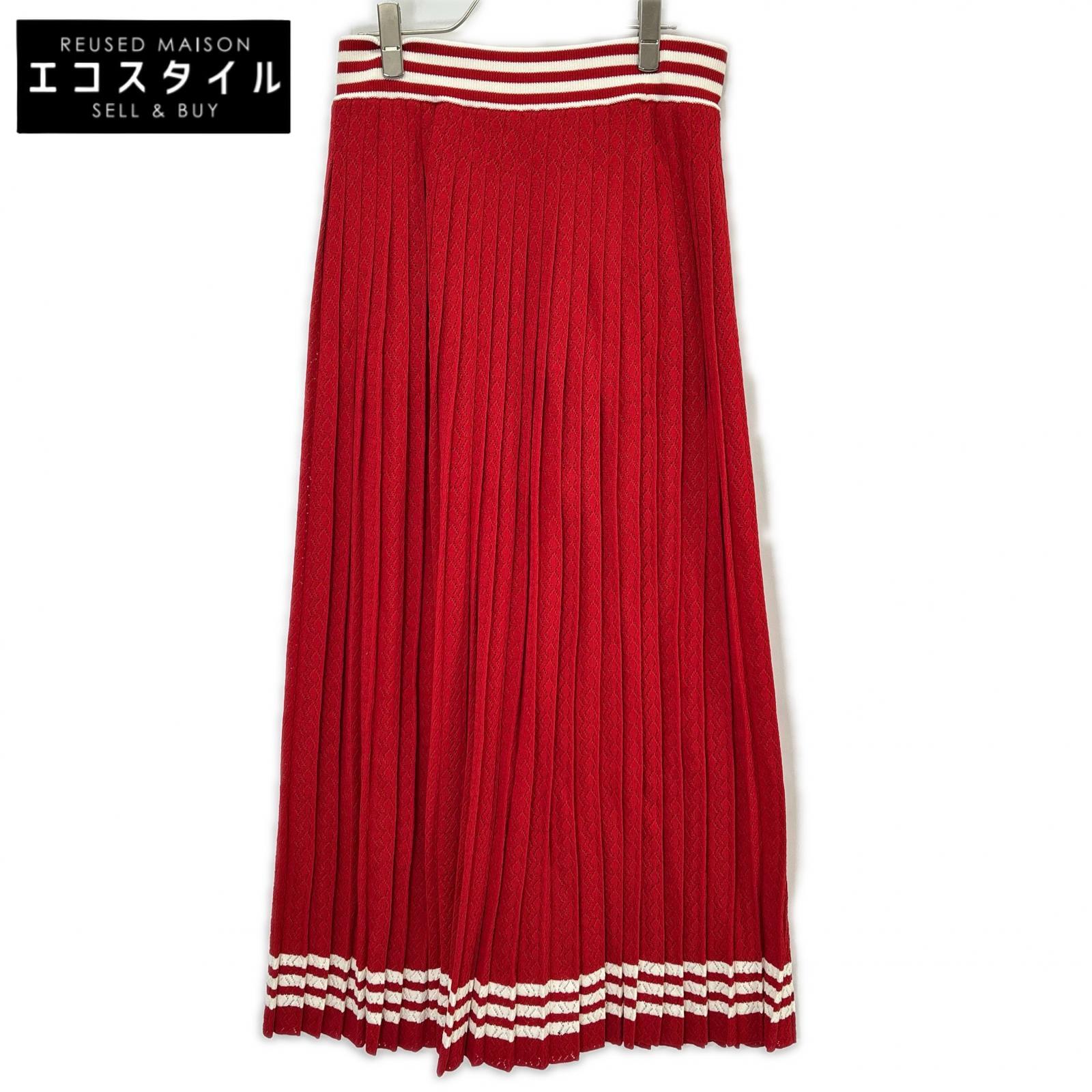 GUCCI グッチ ×アディダス 705767 XKCF8 レッド×ホワイト シルク混 3ストライプ レースプリーツニットワイドパンツ ボトムス