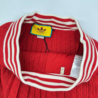 GUCCI グッチ ×アディダス 705767 XKCF8 レッド×ホワイト シルク混 3ストライプ レースプリーツニットワイドパンツ ボトムス