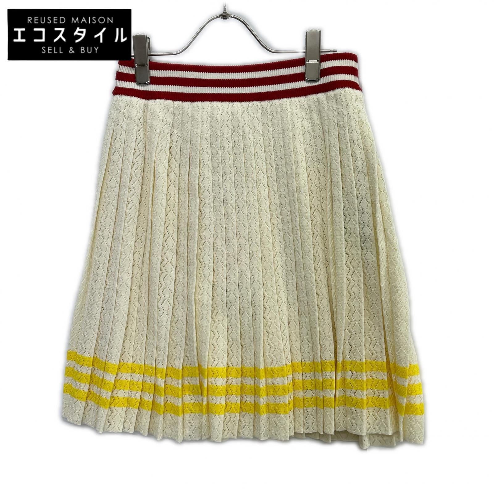 GUCCI グッチ ×アディダス 702874 XKCF8 アイボリー コットン 3ストライプ プリーツニットスカート スカート