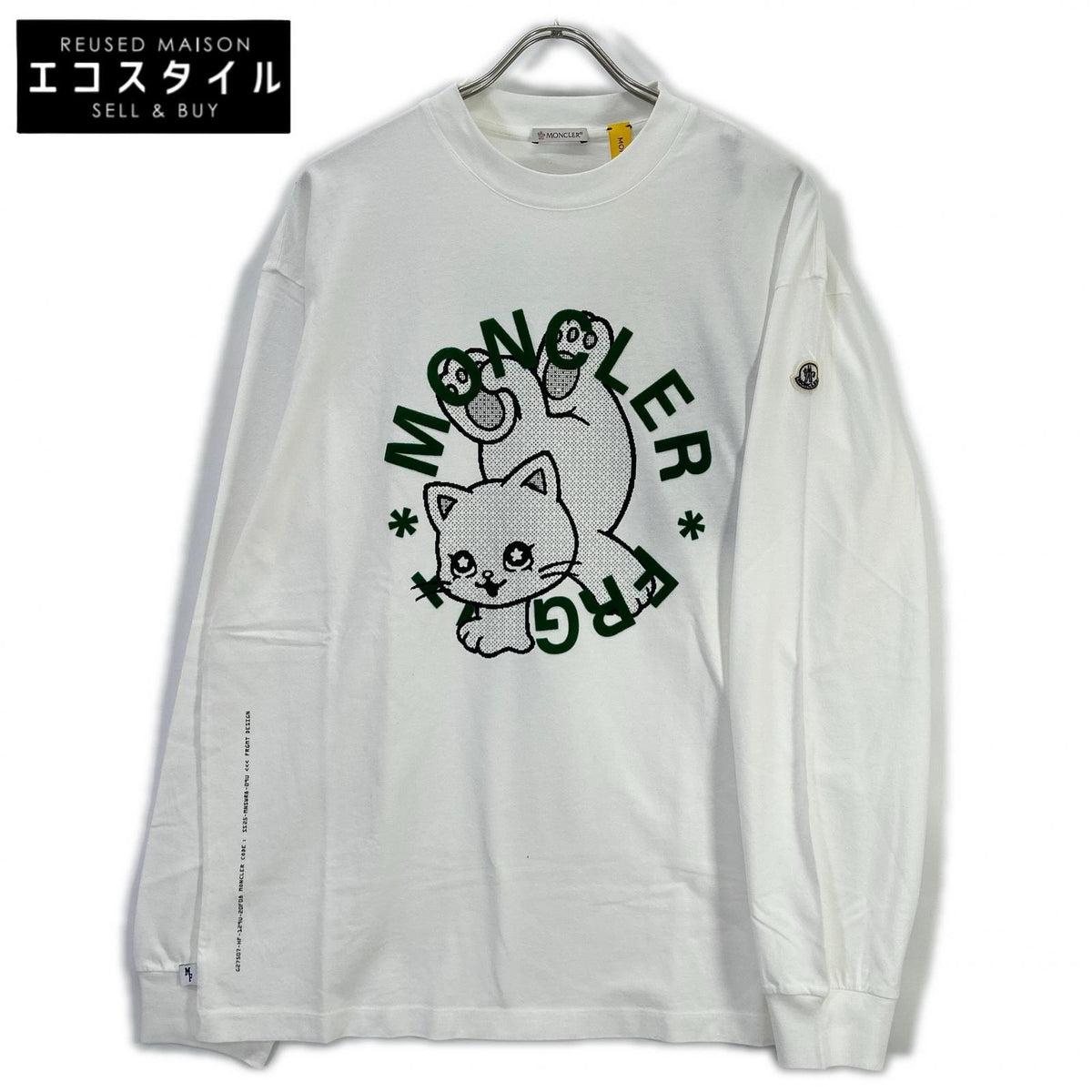 MONCLER 【GENIUS】×FRAGMENT HIROSHI FUJIWARA 25SS LS T-SHIRT White Cotton Cat-Logo Long-Sleeve Cut-and-Sew Tops