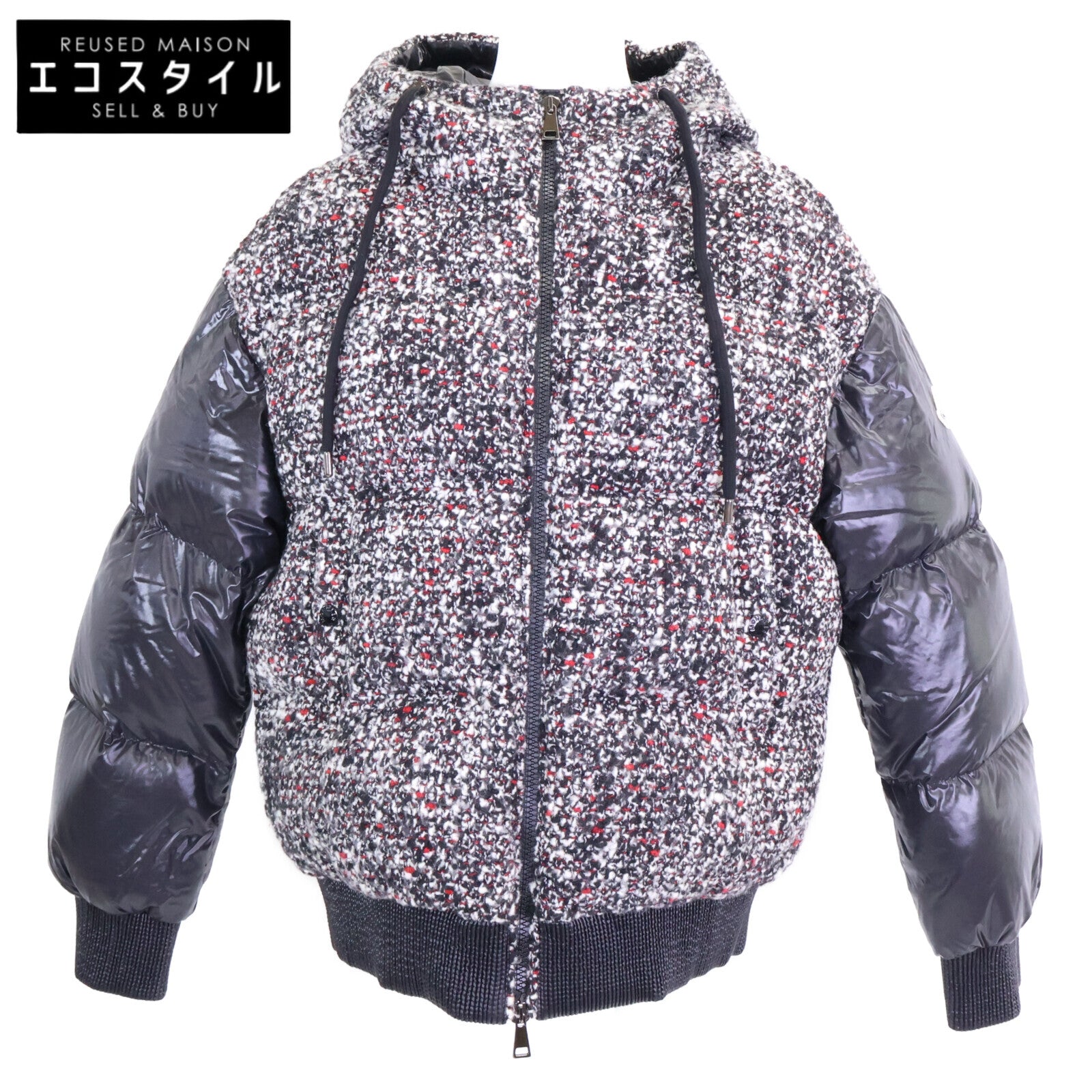 MONCLER モンクレール 美品 RUNIO/ルニオ ウール x ナイロン ツイード切替 フーデッドダウンジャケット ジャケット