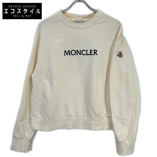 MONCLER モンクレール 25SS FELPA アイボリー×ネイビー コットン ロゴ刺繍 クルーネックスウェットプルオーバー トップス