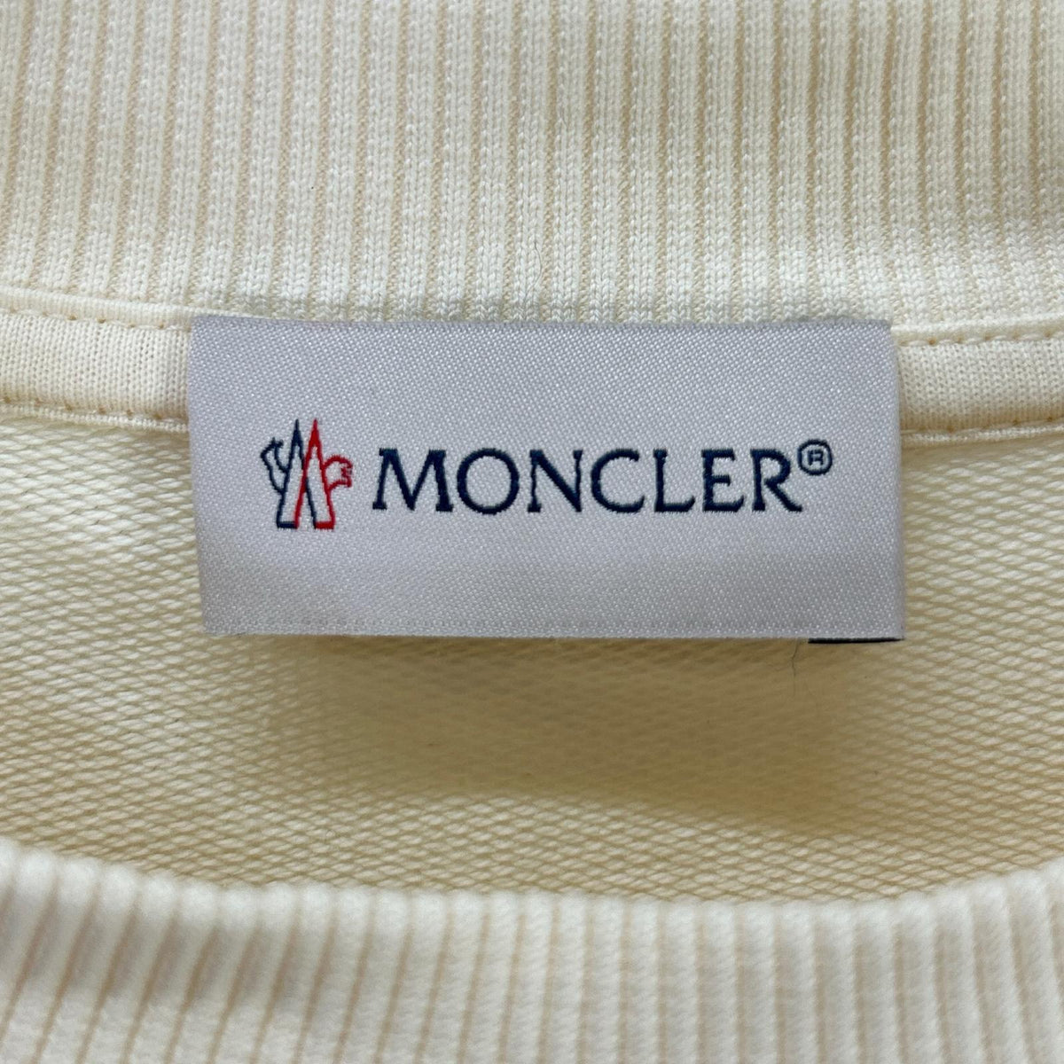 MONCLER モンクレール 25SS FELPA アイボリー×ネイビー コットン ロゴ刺繍 クルーネックスウェットプルオーバー トップス