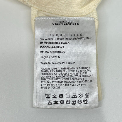 MONCLER モンクレール 25SS FELPA アイボリー×ネイビー コットン ロゴ刺繍 クルーネックスウェットプルオーバー トップス