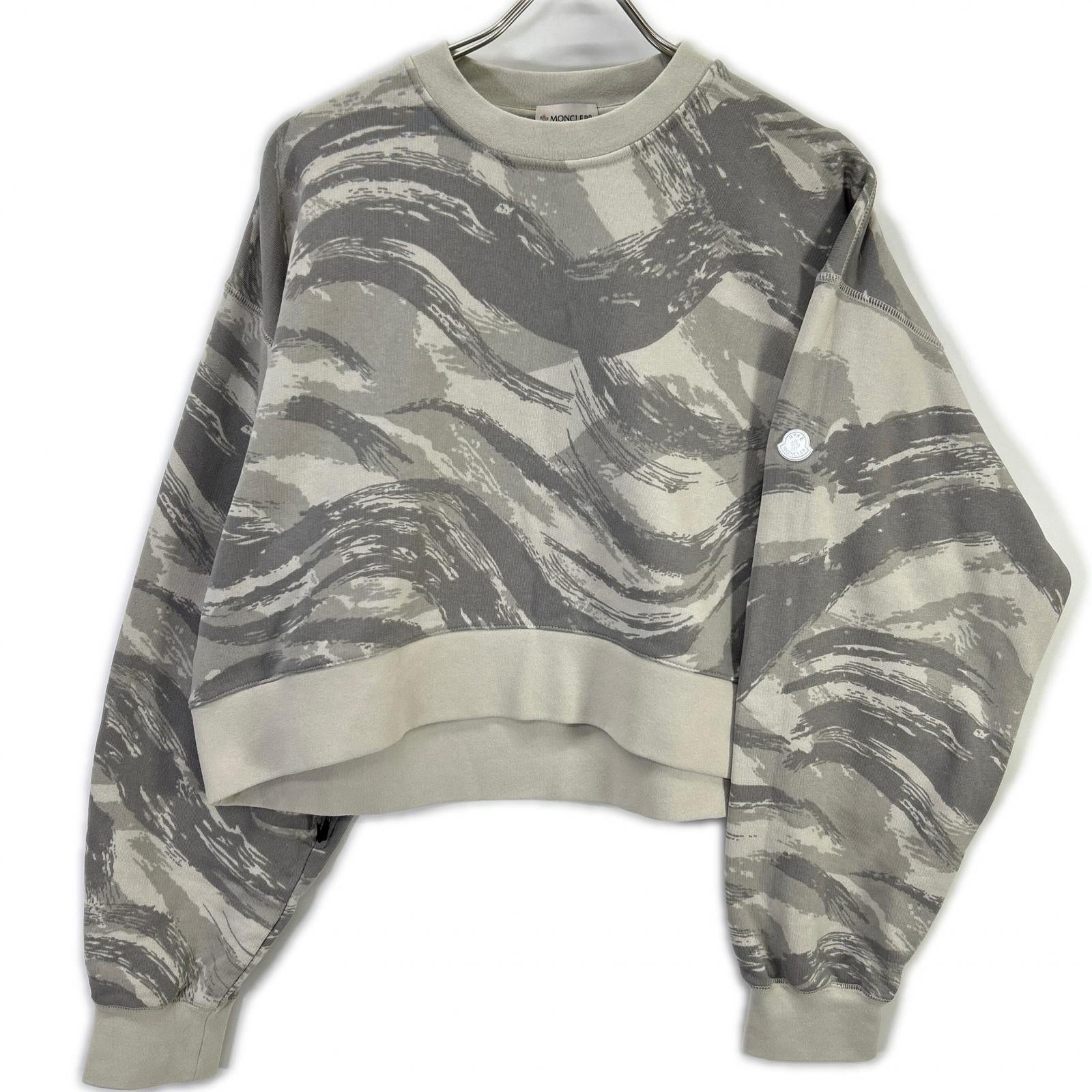 MONCLER モンクレール 【GENIUS】×HYKE 22AW SWEATSHIRT グレー コットン ジップスリーブ ウェーブグラデーション クロップドスウェットプルオーバー トップス