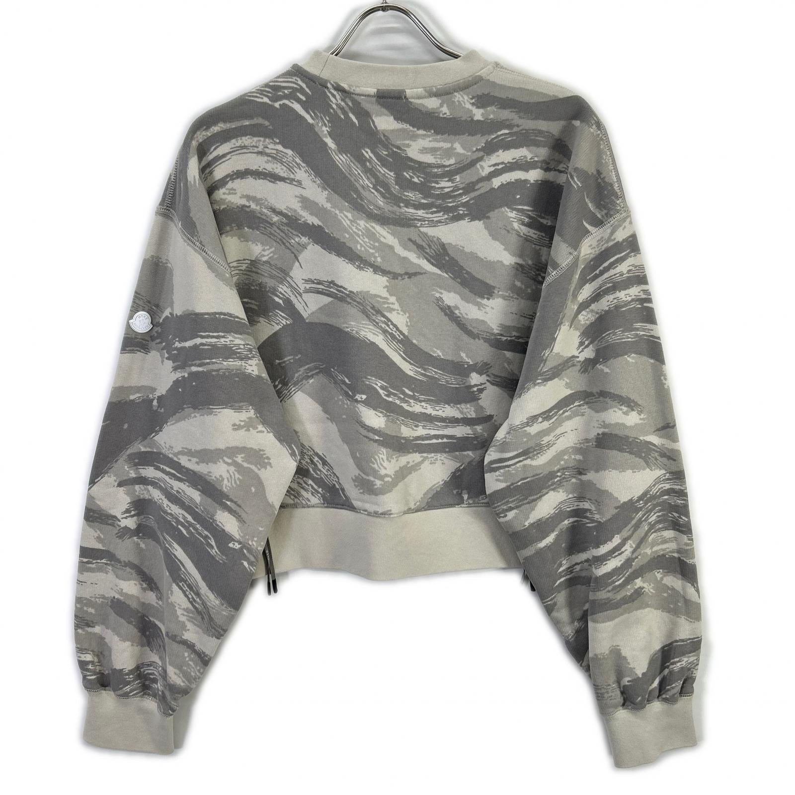 MONCLER モンクレール 【GENIUS】×HYKE 22AW SWEATSHIRT グレー コットン ジップスリーブ ウェーブグラデーション クロップドスウェットプルオーバー トップス