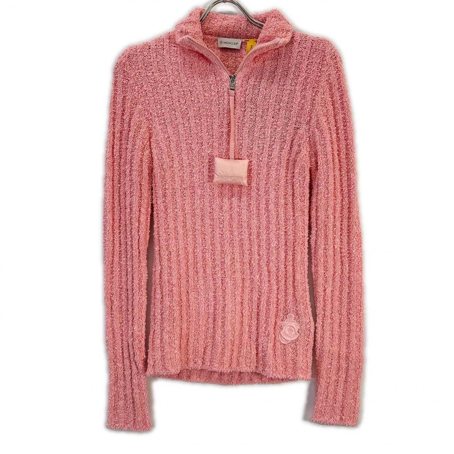 MONCLER モンクレール 【GENIUS】×JW ANDERSON 22AW CICLSTA TORICOT ピンク ウール混 コラボロゴ ハーフジップパイルリブニットプルオーバー トップス