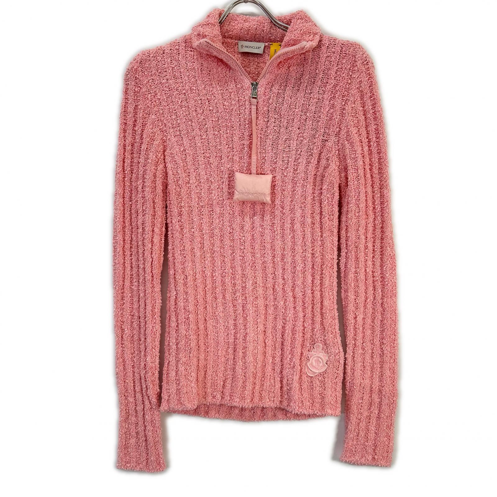 MONCLER モンクレール 【GENIUS】×JW ANDERSON 22AW CICLSTA TORICOT ピンク ウール混 コラボロゴ ハーフジップパイルリブニットプルオーバー トップス