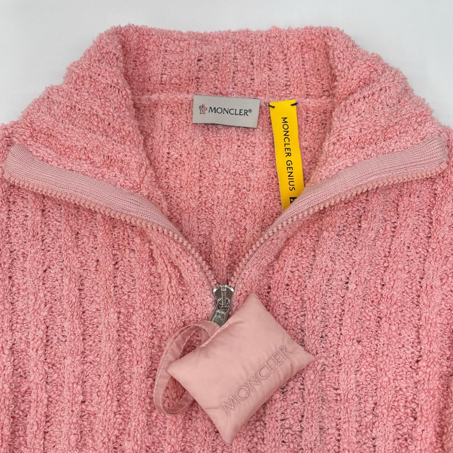 MONCLER モンクレール 【GENIUS】×JW ANDERSON 22AW CICLSTA TORICOT ピンク ウール混 コラボロゴ ハーフジップパイルリブニットプルオーバー トップス