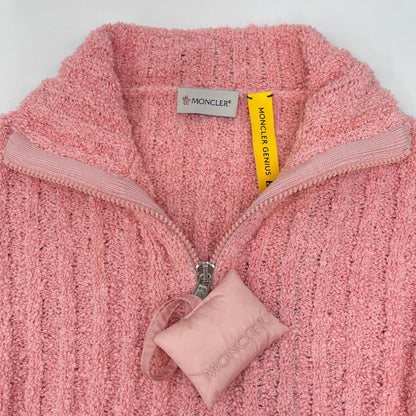 MONCLER モンクレール 【GENIUS】×JW ANDERSON 22AW CICLSTA TORICOT ピンク ウール混 コラボロゴ ハーフジップパイルリブニットプルオーバー トップス