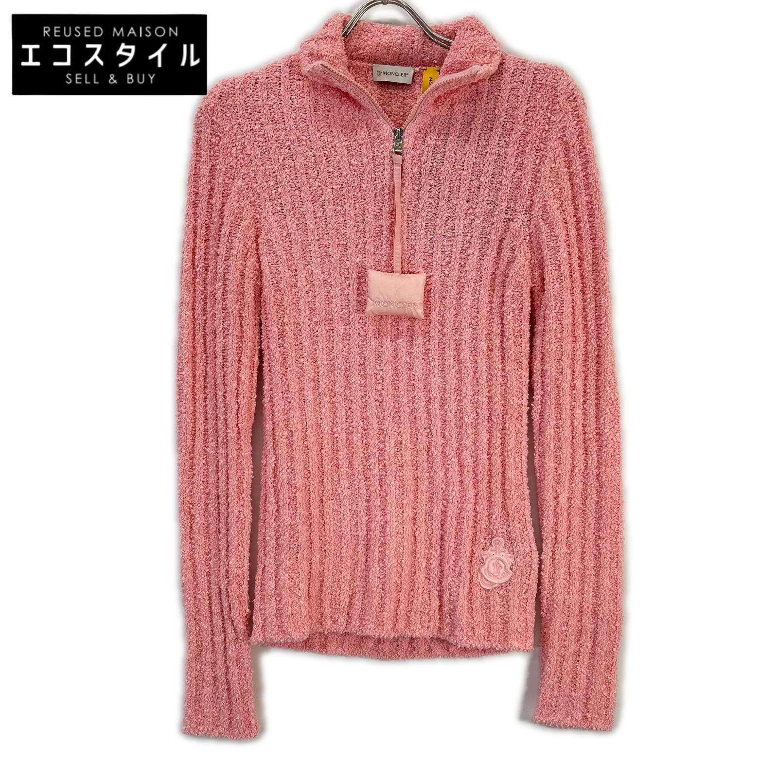 MONCLER モンクレール 【GENIUS】×JW ANDERSON 22AW CICLSTA TORICOT ピンク ウール混 コラボロゴ ハーフジップパイルリブニットプルオーバー トップス