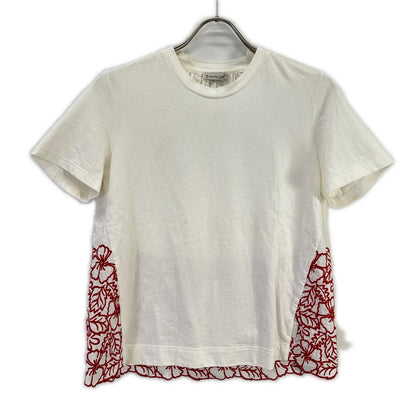 MONCLER モンクレール 17年製 MAGLIA ホワイト×レッド コットン フラワー刺繍 ショルダージップ ショートスリーブカットソー トップス