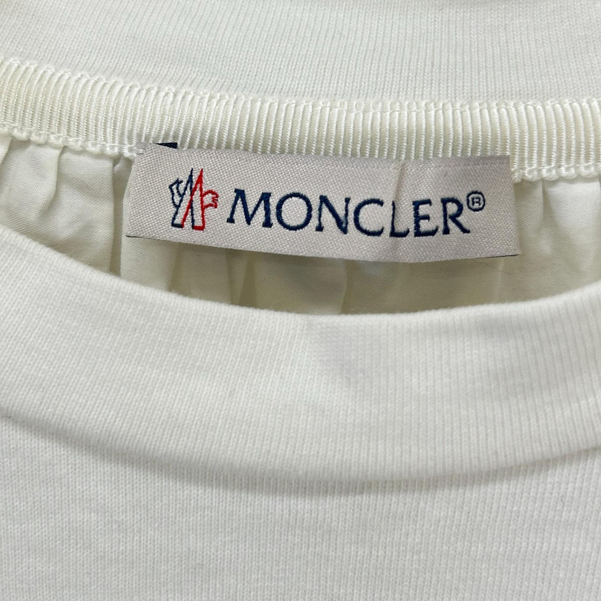 MONCLER モンクレール 17年製 MAGLIA ホワイト×レッド コットン フラワー刺繍 ショルダージップ ショートスリーブカットソー トップス