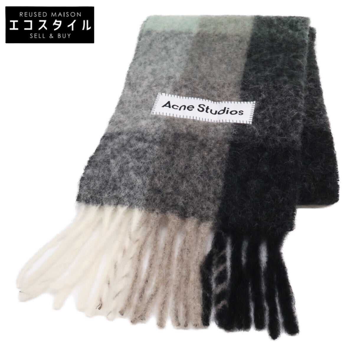 ACNE STUDIOS CA0084 Mohair Check Fringe Scarf