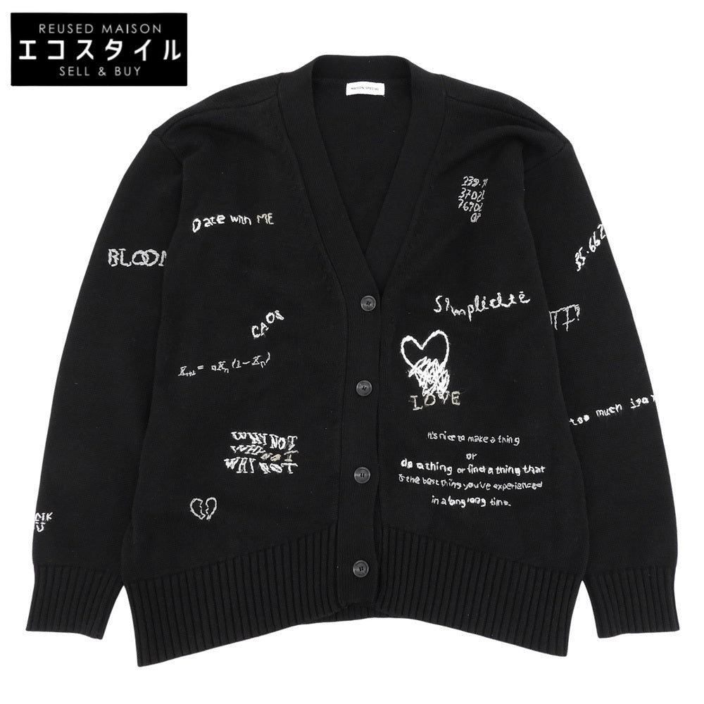 MAISON SPECIAL メゾンスペシャル コットン ナイロン ライフワードエンブロイダリー ニットカーディガン トップス レディース ブラック F トップス