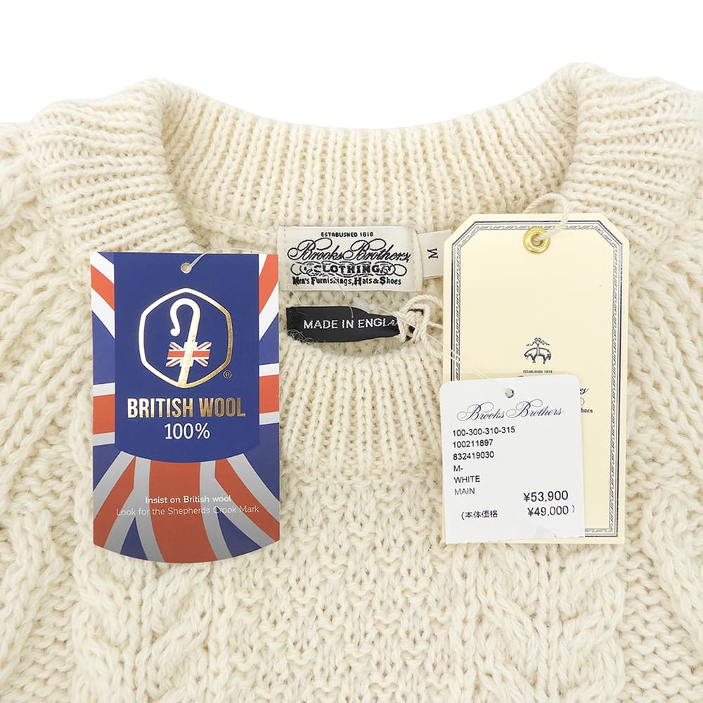 BrooksBrothers ブルックスブラザーズ 新品同様 フィッシャーマン ウール セーター トップス メンズ アイボリー M トップス