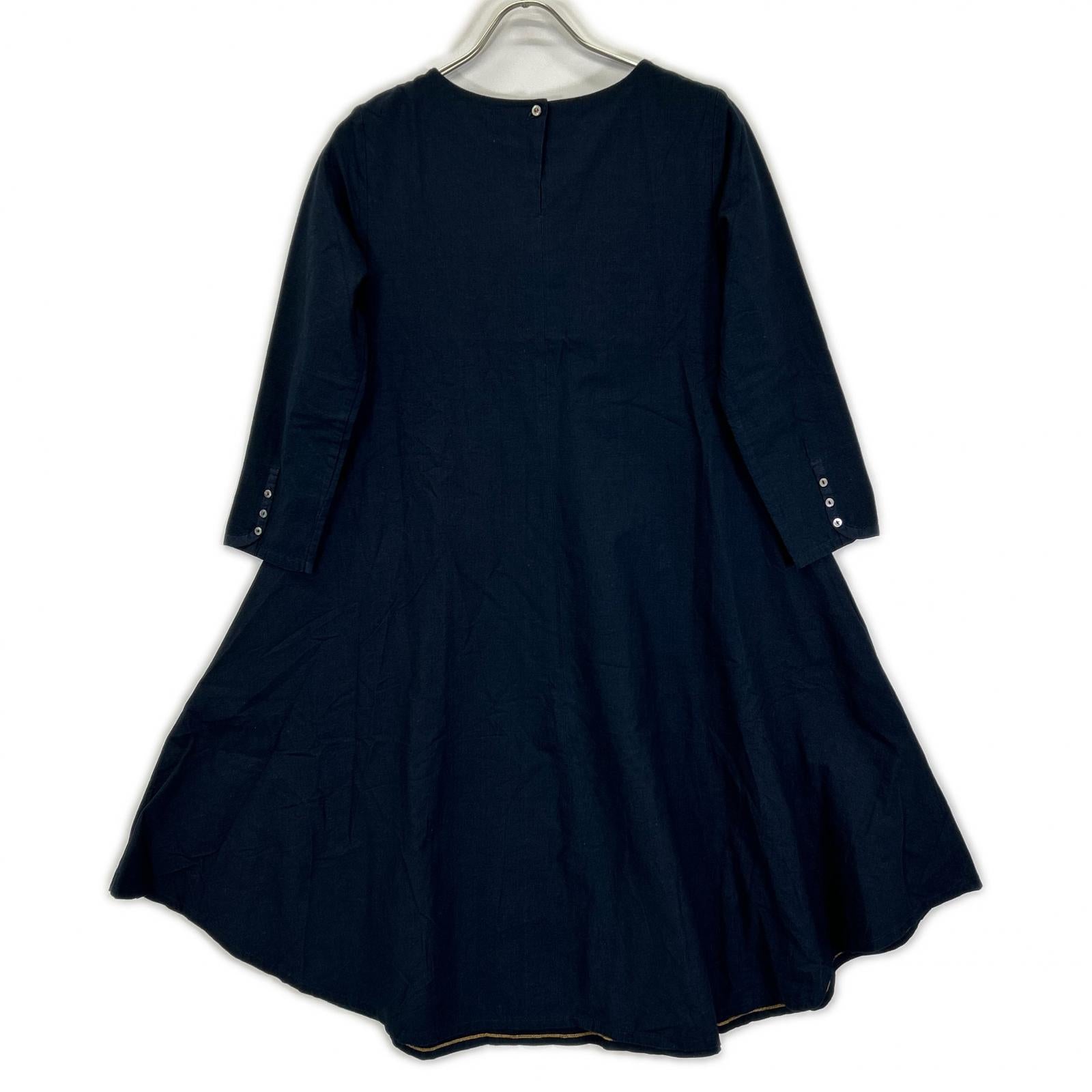 Pallas Palace パラスパレス ネイビー コットン ノーカラー ロングスリーブ ワンピース ワンピース
