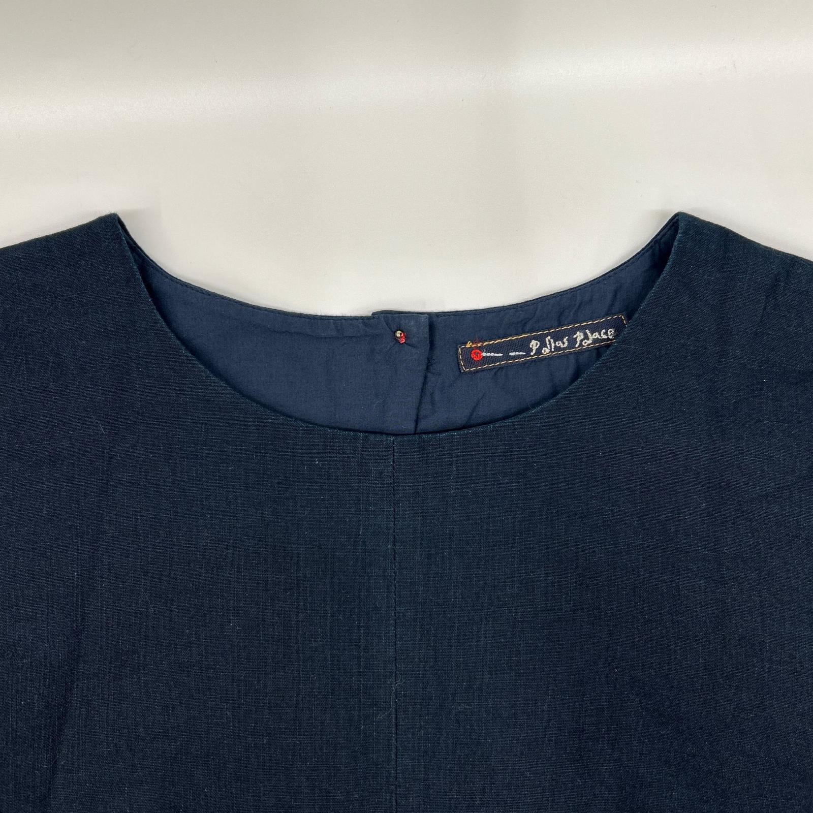 Pallas Palace パラスパレス ネイビー コットン ノーカラー ロングスリーブ ワンピース ワンピース