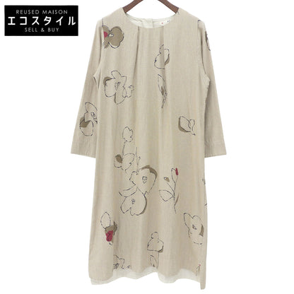 Pallas Palace パラスパレス コットン100% ボタニカルデザイン ノーカラー ロングスリーブ ワンピース レディース ベージュ 2 ワンピース