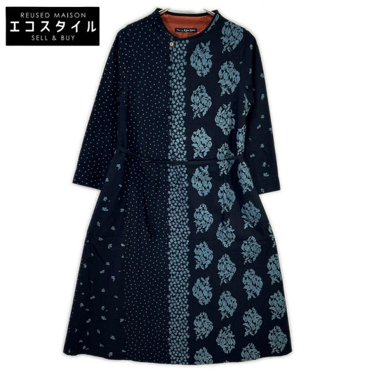 Pallas Palace PFOP-8618D Indigo Aizome Dot × Botanical Front-Button Dress