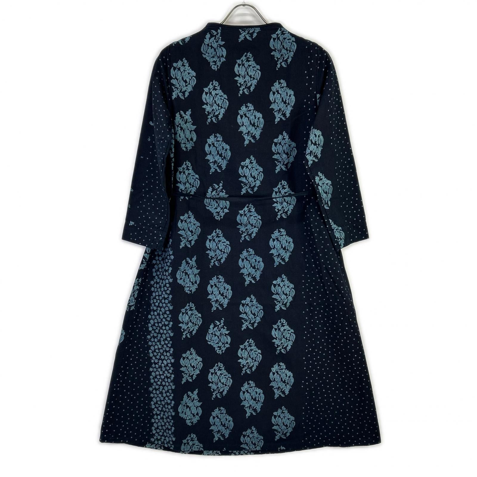 Pallas Palace PFOP-8618D Indigo Aizome Dot × Botanical Front-Button Dress